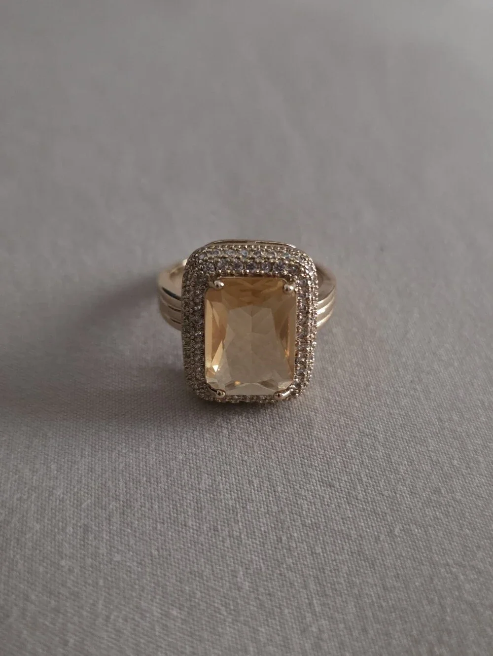 Gold-Tone Yellow Stone Halo Ring